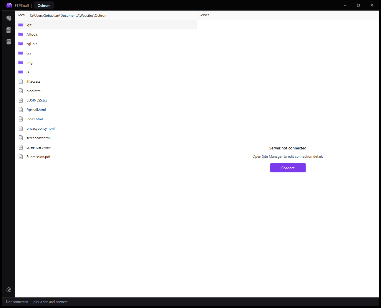FTPSnail dual-pane file explorer on Windows